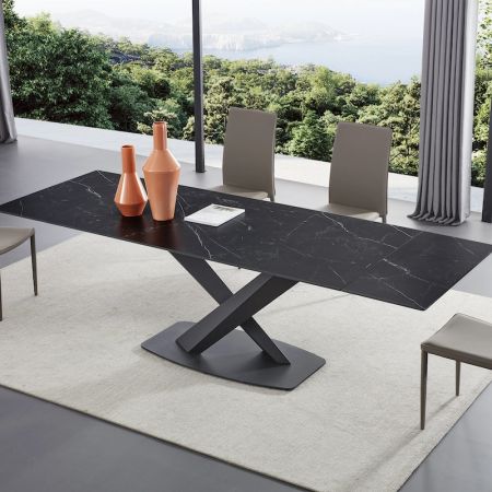 Modern Italian Style Metal Cross Legs Base Sintered Stone Top Extendable Dining Table More Colours and Sizes Customisable