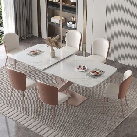 Modern Italian Style Metal Cross Legs Base Sintered Stone Top Extendable Dining Table More Colours and Sizes Customisable