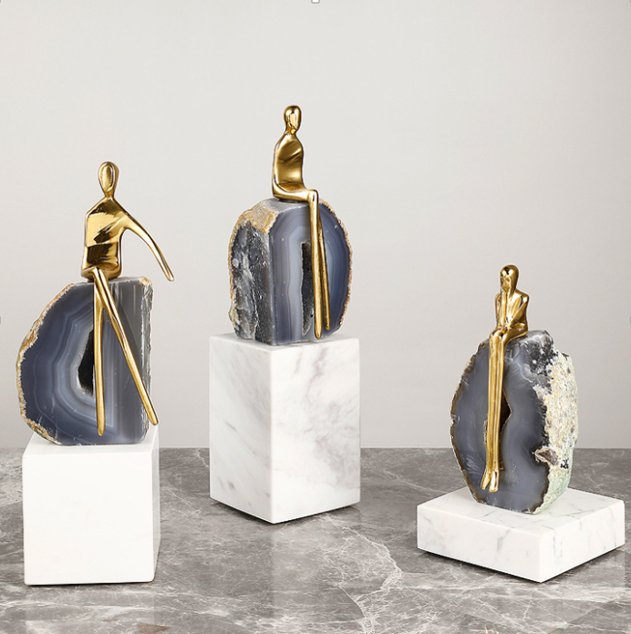 Modern Lux Precious Stone with Metal Sitting Woman Handcraft Table Décor