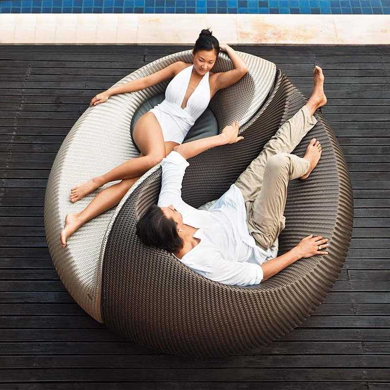 Yin Yang Outdoor Aluminum/Iron PE Rattan Sun Lounge Chair/Sofa