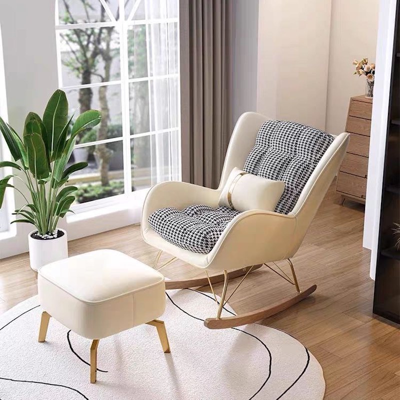 Modern Leathaire Comfortable Rocking Chair Armchair with Ottoman
