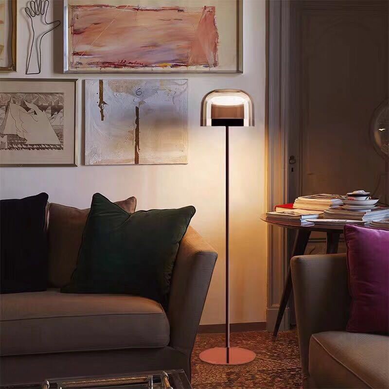 Postmodern Rose Gold and Black Glass Metal Floor Lamp