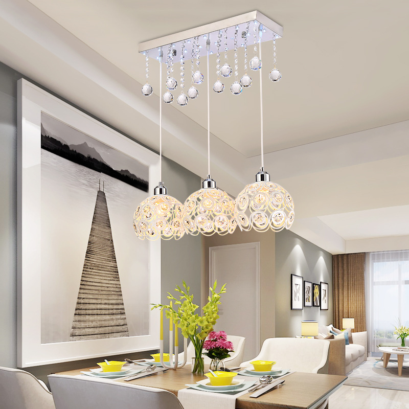 Modern Sphere-Shaped Crystal Kitchen Island Light (3 Heads)
