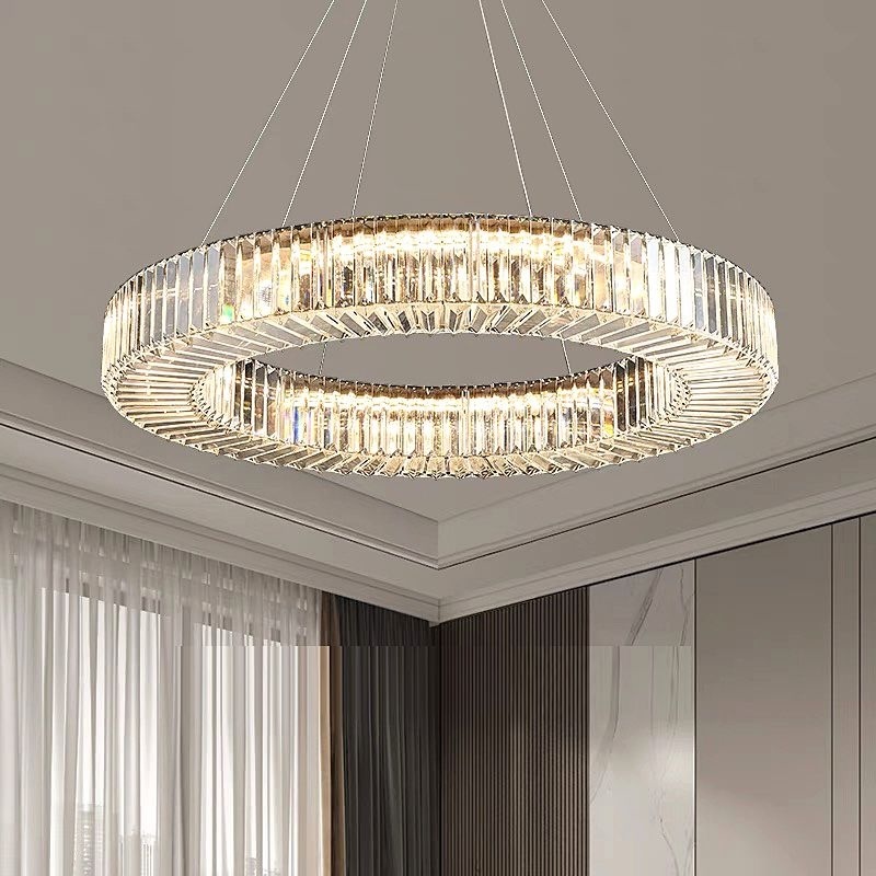 Glass Metal 3 Light Colours Dimmable Round Chandelier