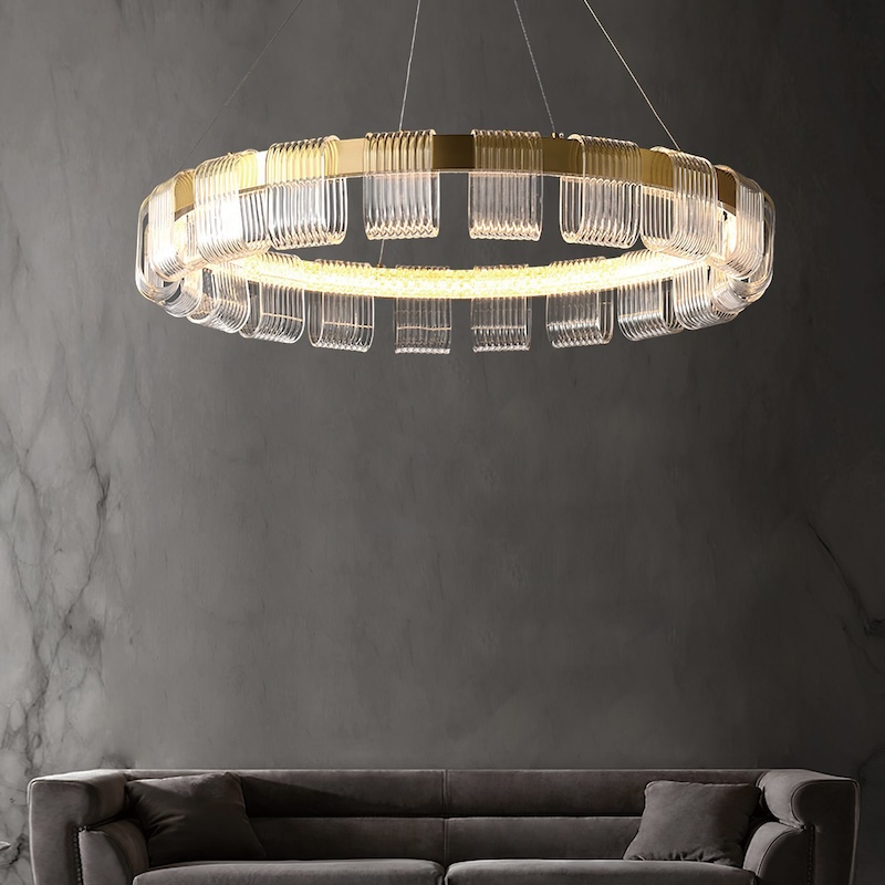 Acrylic and Metal Circle Chandelier 1/2 Tiers 3 Light Colours Dimmable