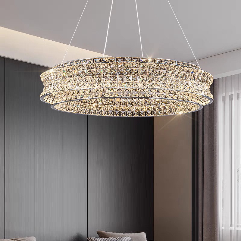 Luxury Modern Crystal Metal Geometric LED Chandelier 3 Light Colours Dimmable Round/Oval 1/2 Tiers