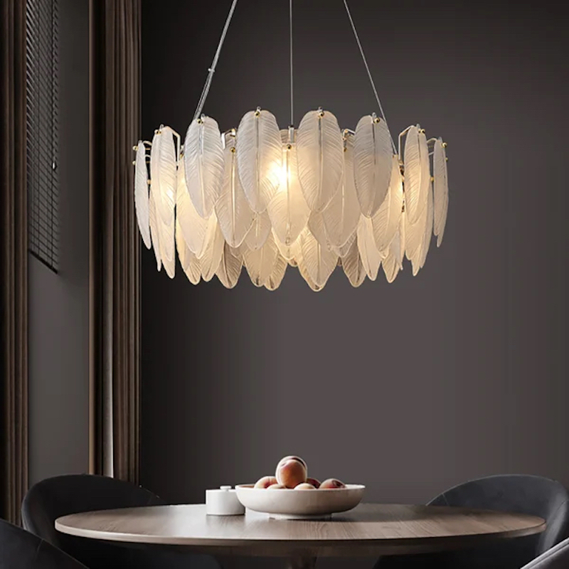 Feather-Shaped White Glass Chandelier (6-12 Heads)