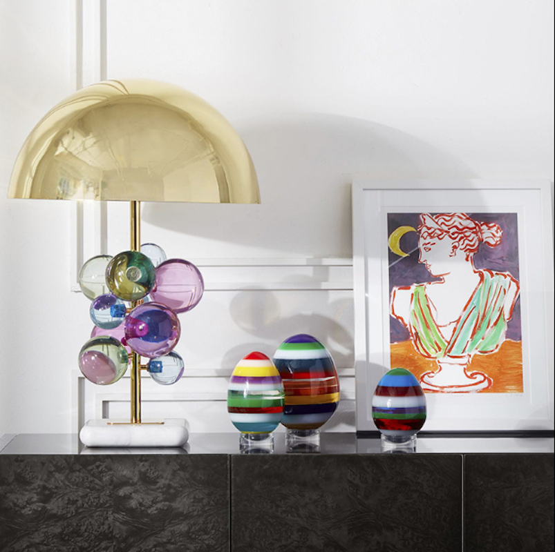 Postmodern Crystal Floral Brass Table Lamp