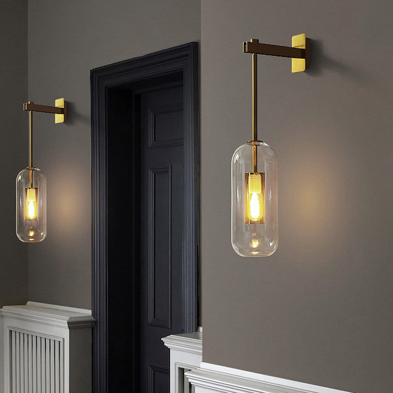 Post Modern Gold Black Cylinder Glass Wall Light Wall Sconce