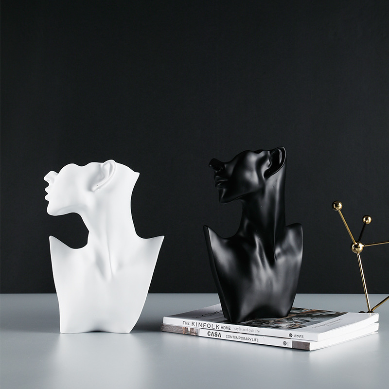 Modern Black/White Resin Lady Table Décor 