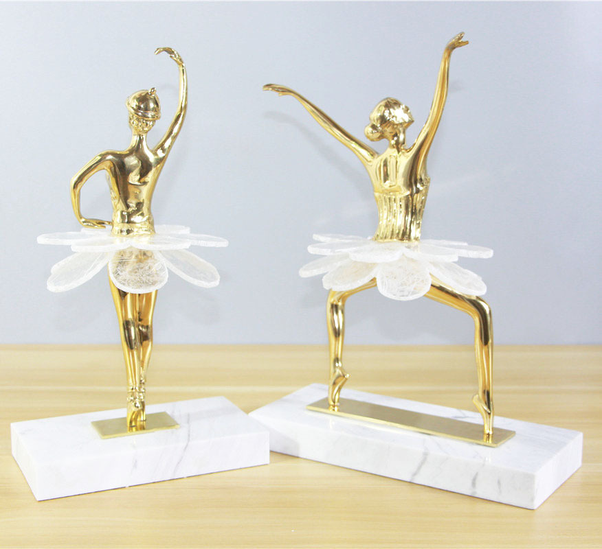 Modern Lux Precious Stone With Metal 2 Ballet Girl Handcraft Table Décor