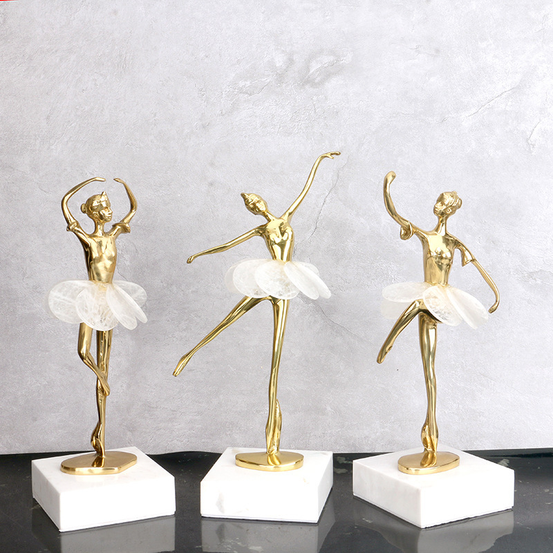 Modern Lux Precious Stone with Metal 3 Ballet Girl with White Skirt Handcraft Table Décor