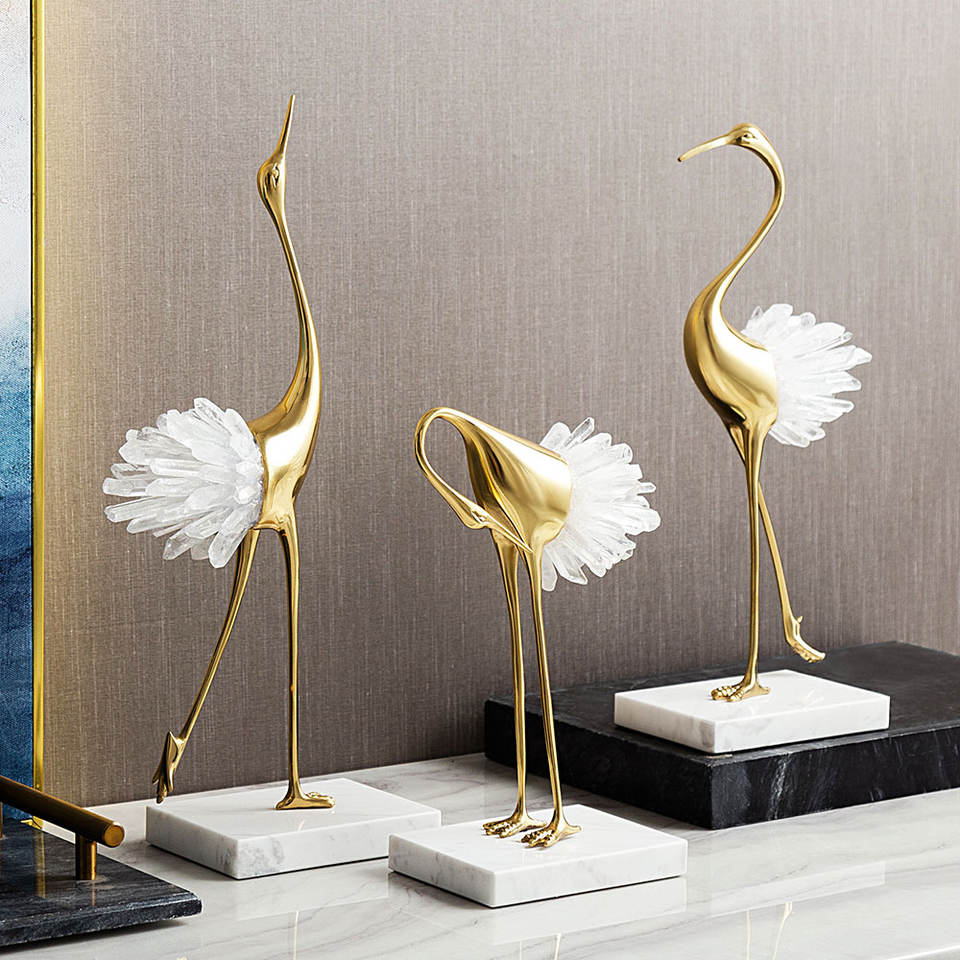 Modern Lux Gold/Silver Precious Stone & Metal Bird Handcraft Table Décor