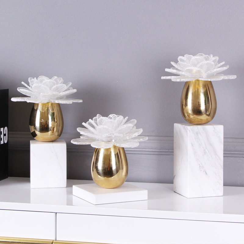 Modern Lux Precious Stone With Metal Plant Handcraft Table Decor 