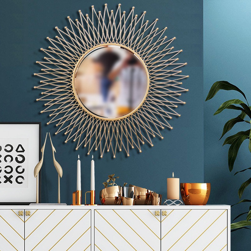 Modern Sunburst Metal Wall Mirror in Light Gold