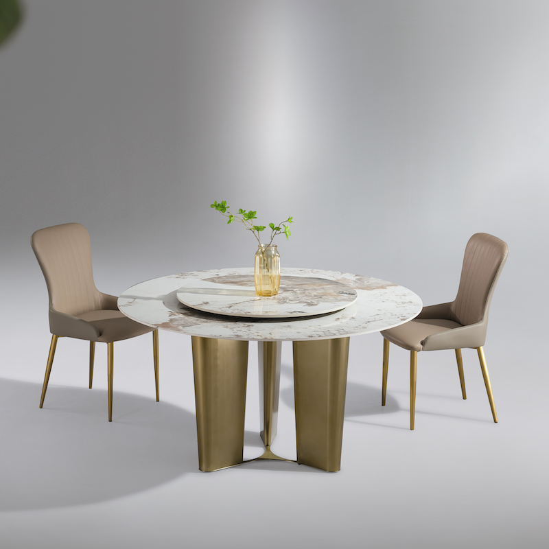 Modern Italian Style Gold Cylindrical Base Sintered Stone Dining Table 6/8 Seat