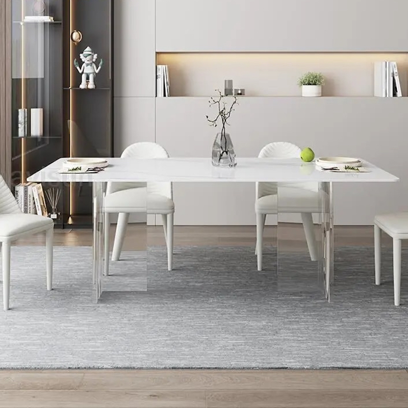 Modern Clear Acrylic Legs Sintered Stone Top Dining Table