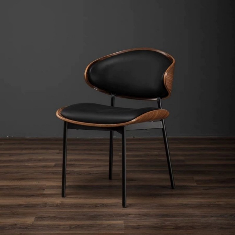 2PCS Modern Eames-Style Dining Chair with Walnut Bentwood and Black PU Leather Chair More Colours Customisable
