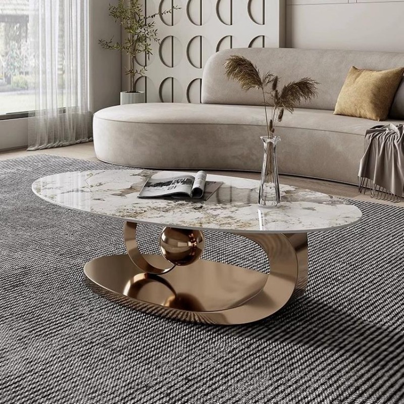 Luxury Modern Halo Sintered Stone Oval Coffee Table