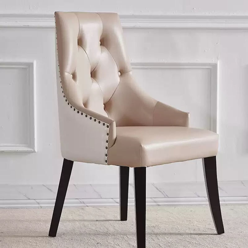 2PCS Luxury Tufted PU Leather Dining Chairs with Solid Wood Legs More Colours Customisable