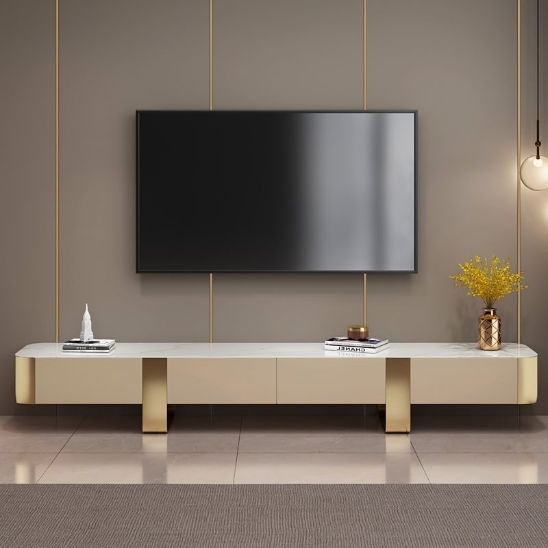 Modern Beige Sintered Stone TV Stand/TV Unit with 4 Drawers and Metal Sled Legs