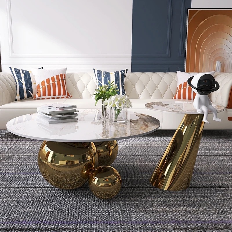 Three Metal Ball Base Sintered Stone Round Coffee Table