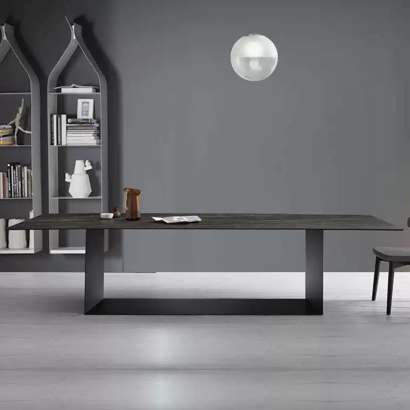 Minimalist Steel Sled Base Sintered Stone Top Dining Table More Colours and Sizes Customisable