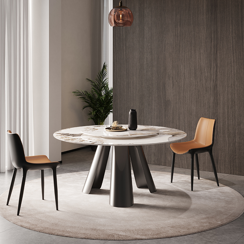 Trinity Cone Base Sintered Stone Round Dining Table with Lazy Susan More Colours and Sizes Customisable