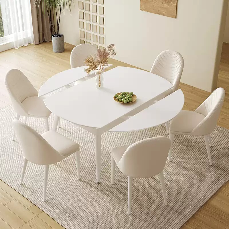 Sintered Stone Extendable Round Dining Table with Metal Legs More Colours and Sizes Customisable