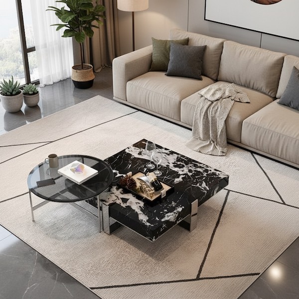 The Secret to a “Designer” Living Room: Mixed-Shape Nesting Coffee Tables